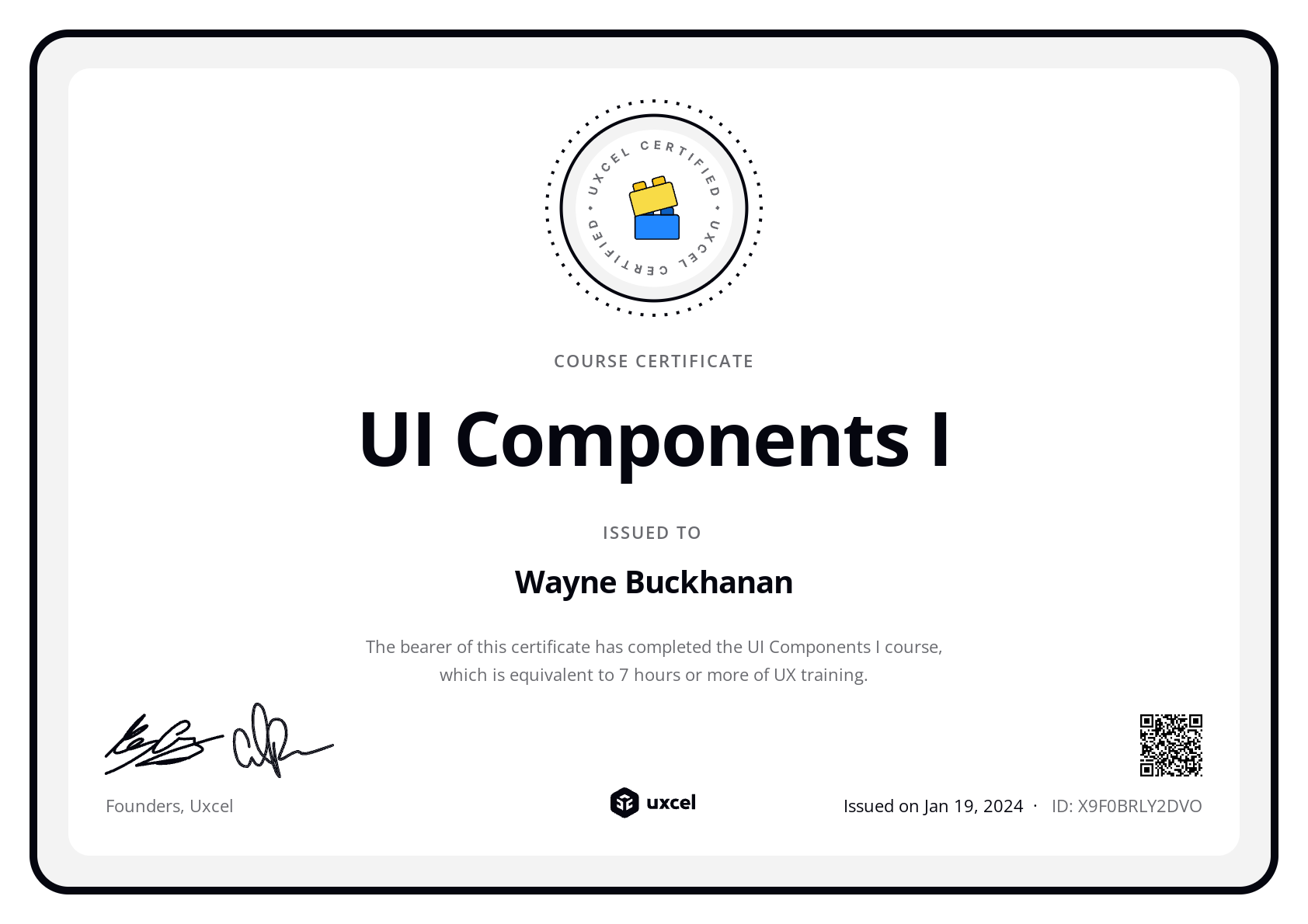 Wayne Buckhanan's certificate